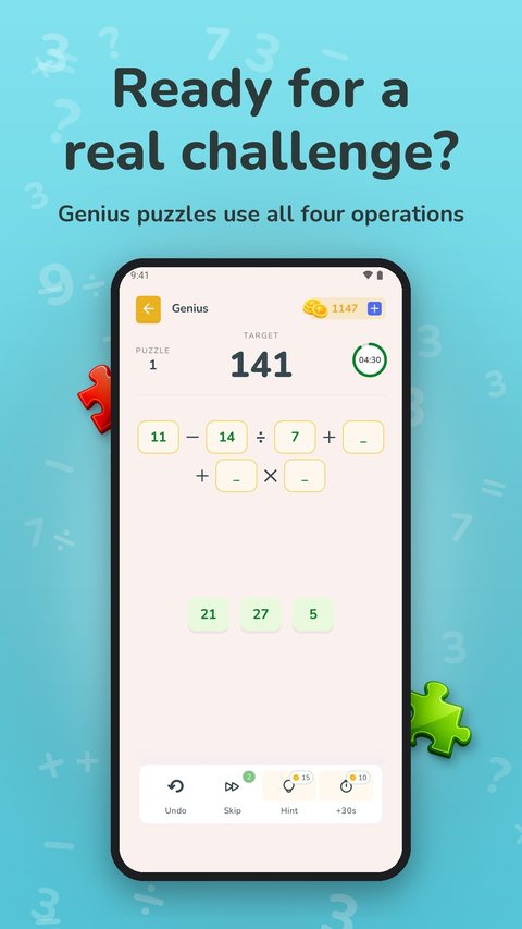 Genius puzzles use all four operations